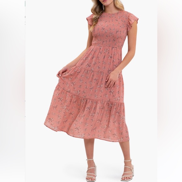 By The River Dresses & Skirts - By The River Pink Floral midi dress- size medium